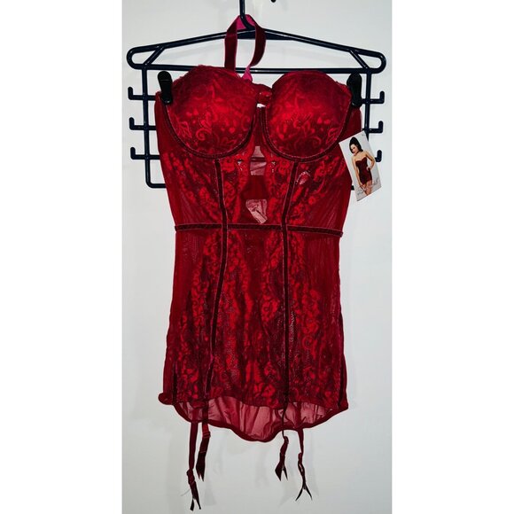 Garnet Red Dreamgirl Lace Garter Slip Underwire & Adjustable Straps Large - Picture 1 of 4